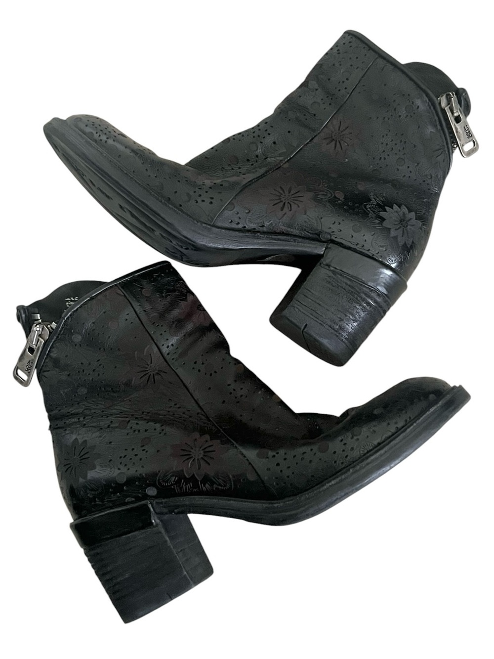 A.S.98 Black Brown Jase Floral Leather Ankle Boots EU 38